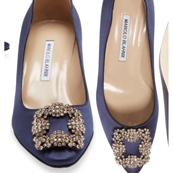 Manolo Blahnik Hangisi Crystal Buckle Slingback Pumps  Manolo Blahnik Hangisi